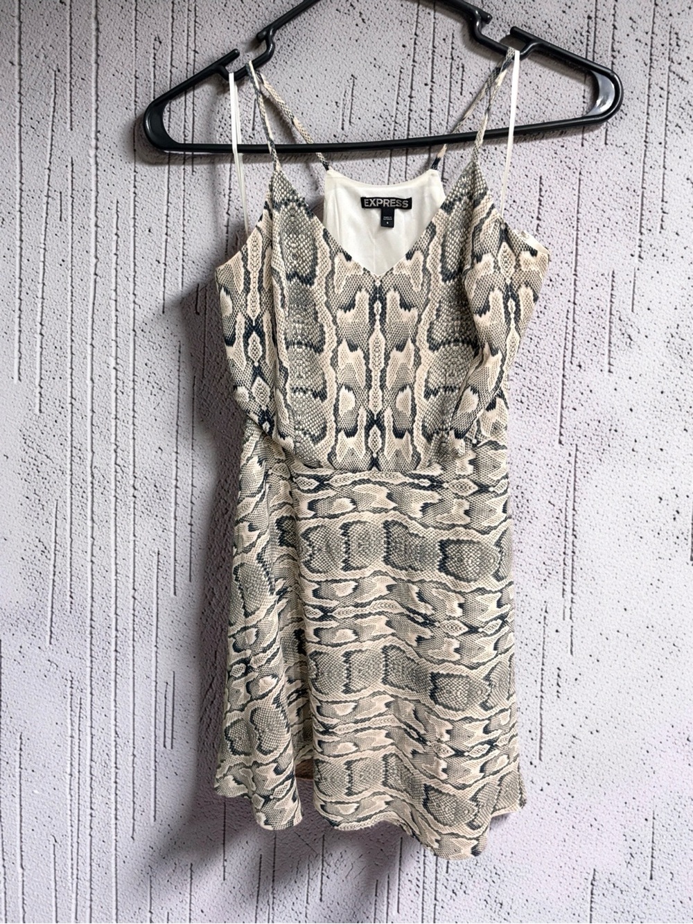 Express Beige and Black Snake Print Mini Slip Dress